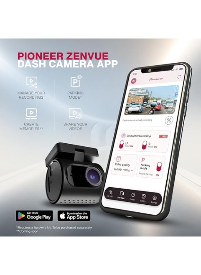 Pioneer كاميرا داش للسيارة بايونير VREC-H120SC | تصميم فائق الصغر | دعم التطبيق | دقة 1296p | مجال رؤية واسع | واي فاي | حساس G | تسجيل طارئ | دعم بطاقة microSD حتى 128GB - Image 4